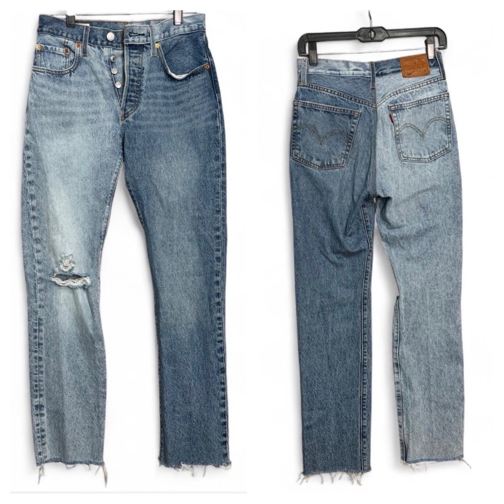 Levi’s 501 Premium Two Tone Jeans Distressed Raw Hem Sz 26x30 Streetwear Denim